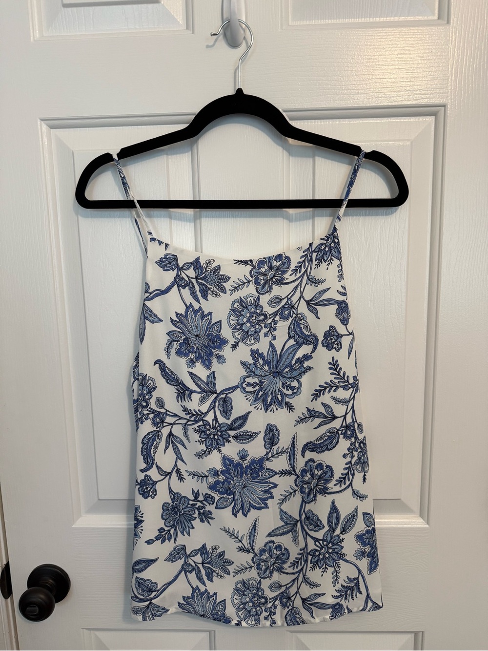 LOFT White Tank with Light Blue Floral Motif